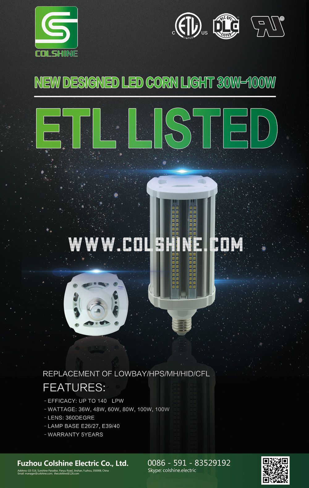 60W LED Corn Cob Light Bulb - E39 Mogul Base, 5000K, 8143 Lumen | Replaces 250W HID For Warehouse/Parking Lots